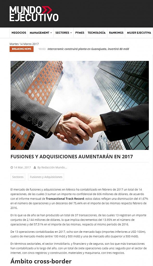 Fusiones y adquisiciones aumentarn en 2017